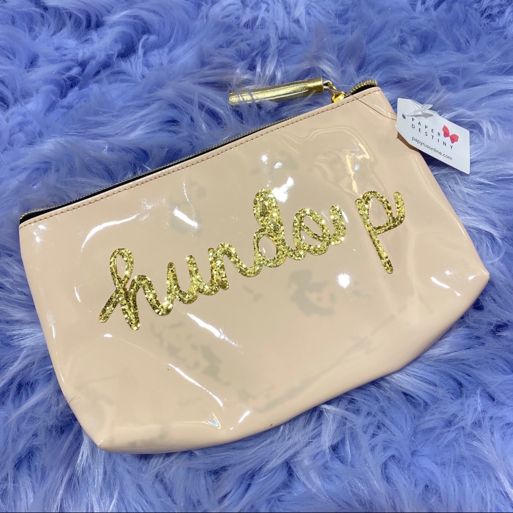 Pastel Pink Gold Glitter Lettered Makeup Bag
